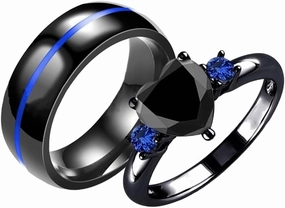 Couple Rings Bridal Sets His and Hers Sapphire Gemstone 925 Sterling Silver 10K 14K 18K Solid Gold Wedding Engagement Band Couple Set Womens and Mens Ring