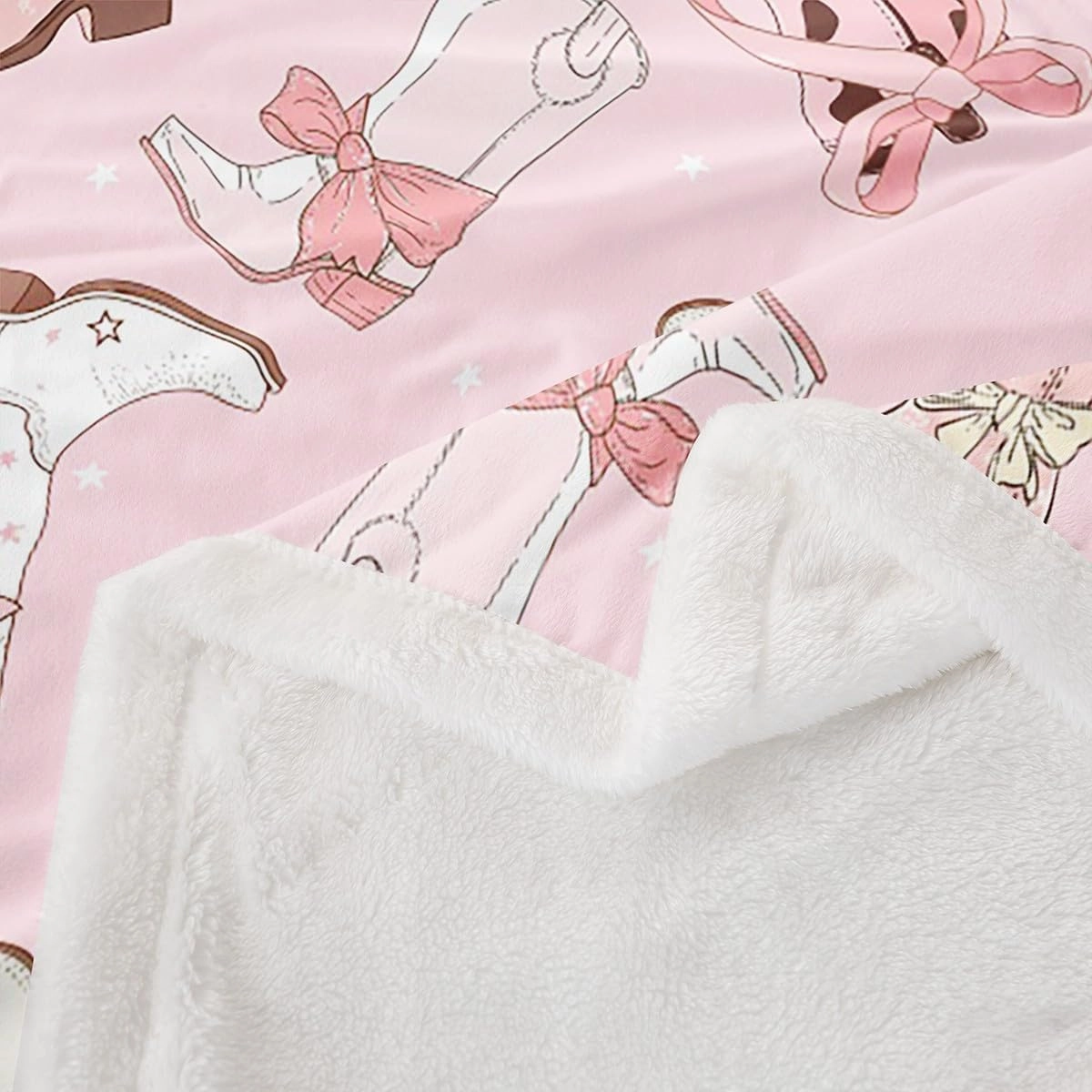 Cowgirls Sherpa Blanket For Girls Cowboy Hat Boots Fleece Blanket 40"X50" Pink Kawaii Bow Tie Throw Blanket Rustic Horseshoe Cactus Plush Bed Blanket For Kids Teens Woman Decorative Sofa Couch