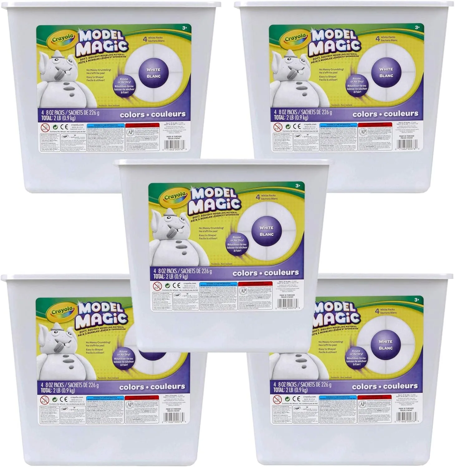 Crayola Model Magic White Modeling Compound Art Tools 2 pounds ech Resealable Buckets Perfect for Slime Supplies Kit. Set of 5, 10 Pounds Total.