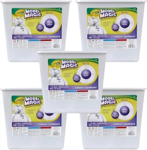 Crayola Model Magic White Modeling Compound Art Tools 2 pounds ech Resealable Buckets Perfect for Slime Supplies Kit. Set of 5, 10 Pounds Total.