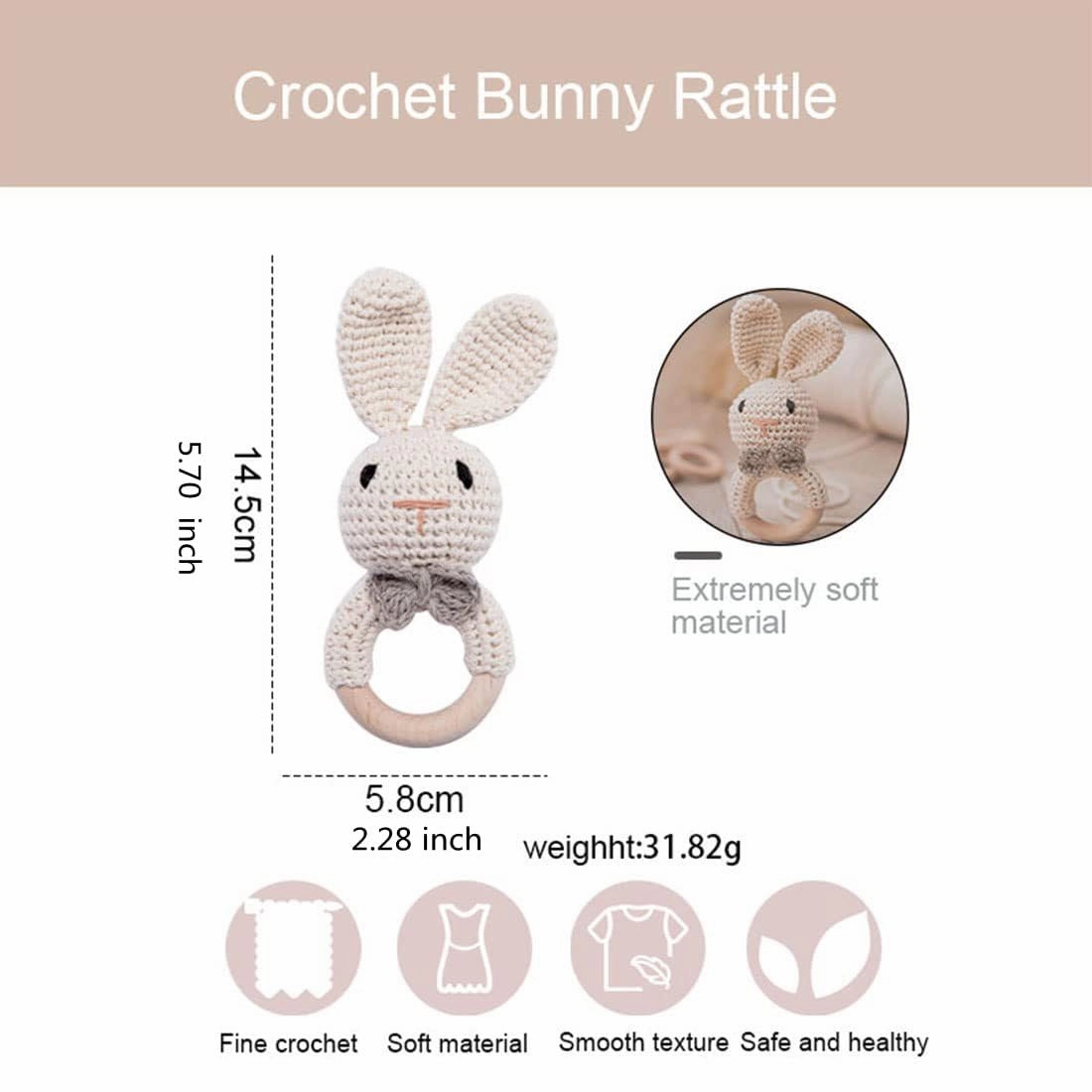 Crochet toys baby rattle - crochet stuffed bunny baby gifts baby soothing toys (rabbit)