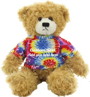 Customized Beige Brandon Bear - 12 inch Personalized Stuffed Bear Plush Toy - Perfect Custom Shirt Bear Gift for Graduation Valentines Graduation Easter Holidays (Tiedye Shirt)