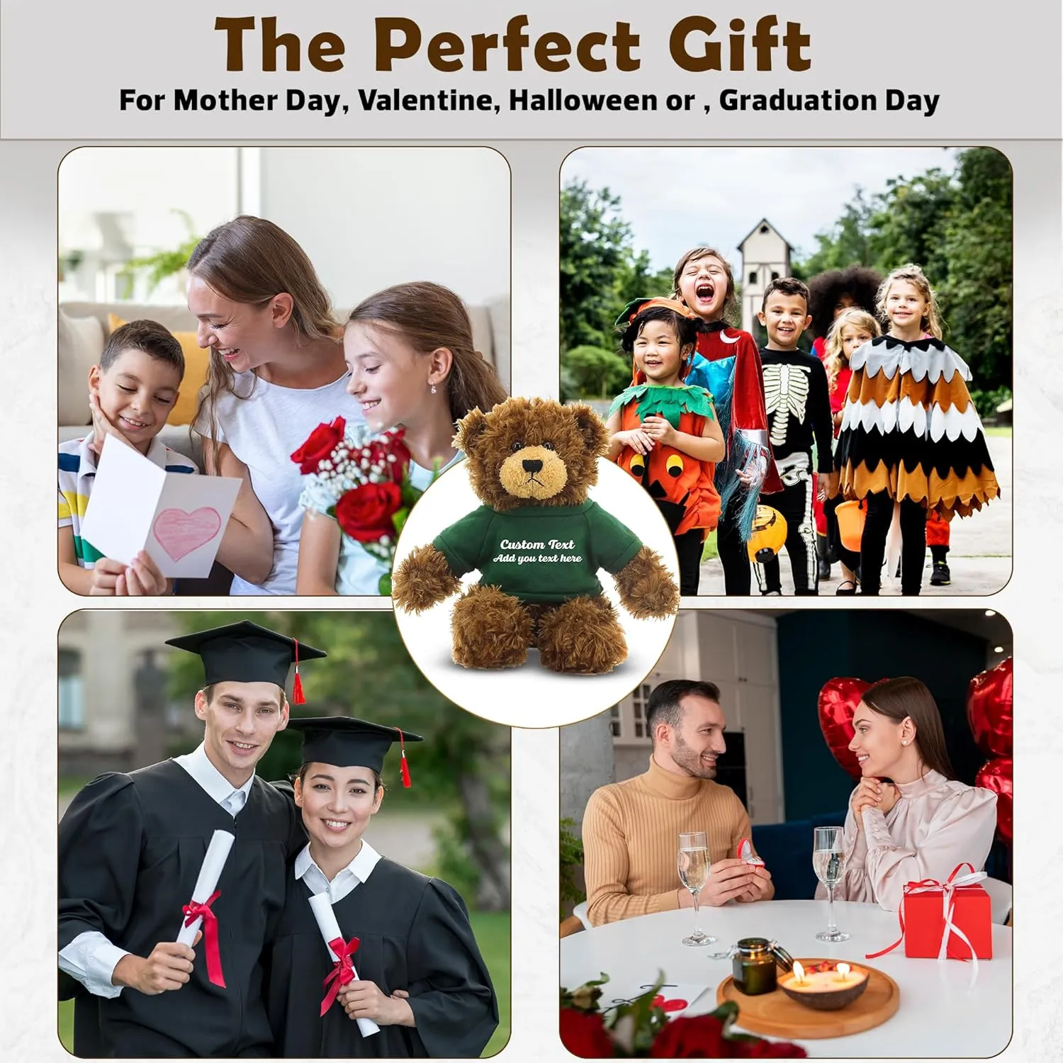 Customized Chocolate Brandon Bear - 12 inch Personalized Stuffed Bear Plush Toy - Perfect Custom Shirt Bear Gift for Graduation Valentines Graduation Easter Holidays (Green Shirt)