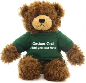 Customized Chocolate Brandon Bear - 12 inch Personalized Stuffed Bear Plush Toy - Perfect Custom Shirt Bear Gift for Graduation Valentines Graduation Easter Holidays (Green Shirt)