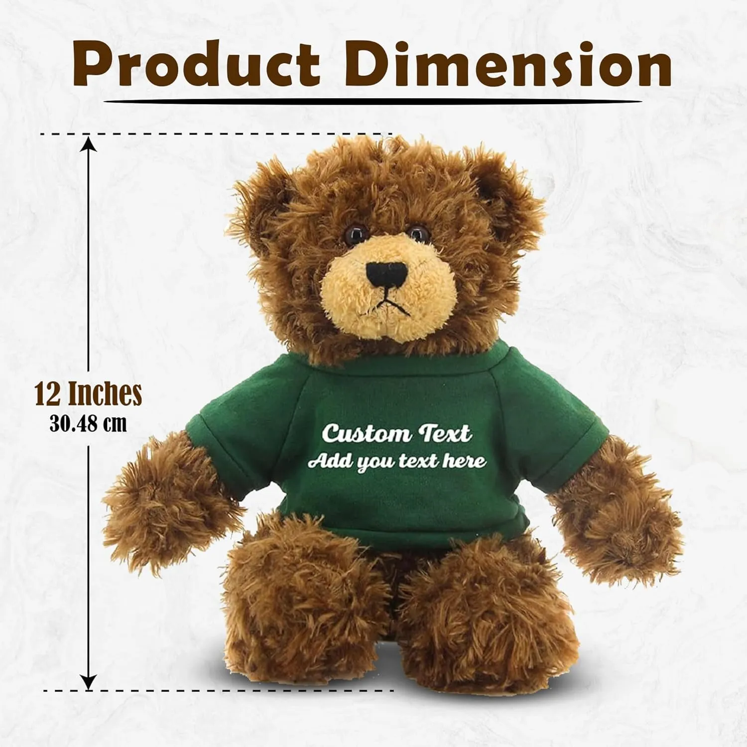 Customized Chocolate Brandon Bear - 12 inch Personalized Stuffed Bear Plush Toy - Perfect Custom Shirt Bear Gift for Graduation Valentines Graduation Easter Holidays (Green Shirt)