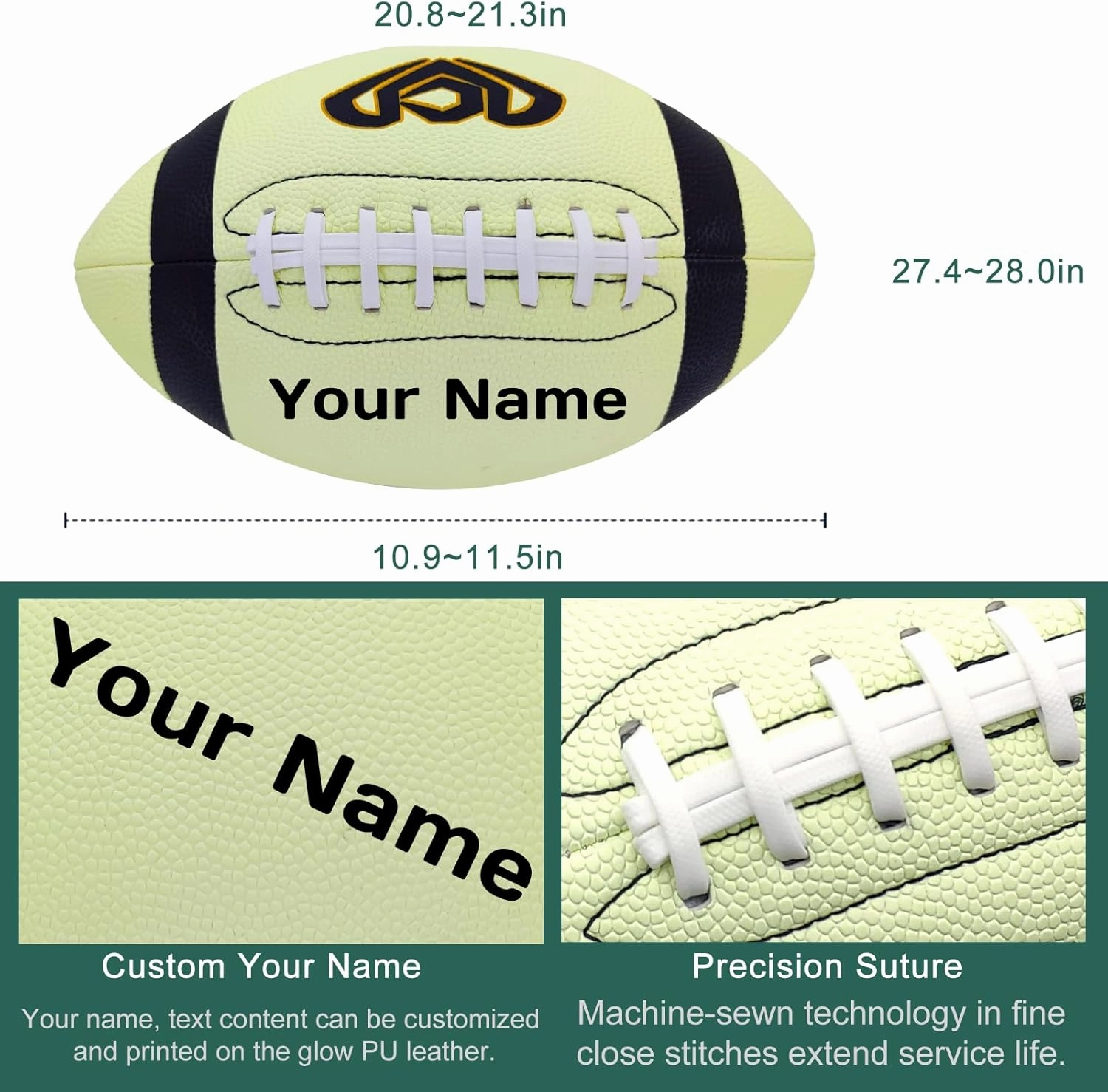Customized Glow in The Dark Football, Personalized Gift - Luminous Leather Football with Name