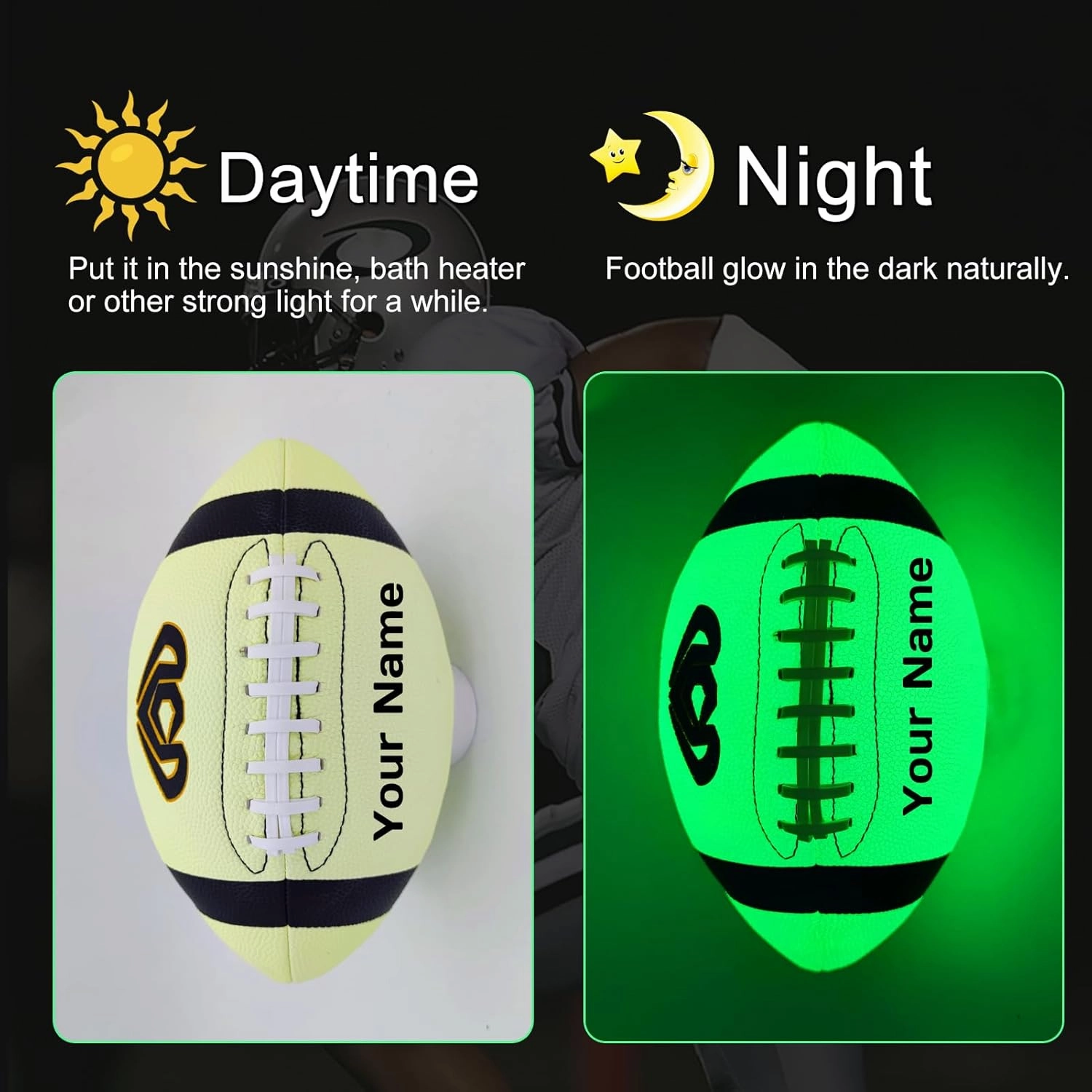 Customized Glow in The Dark Football, Personalized Gift - Luminous Leather Football with Name