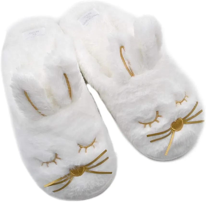 Cute Bunny Fuzzy Slippers |Warm Animal Memory Foam Rabbit Plush |Women Indoor Outdoor Bedroom Slippers