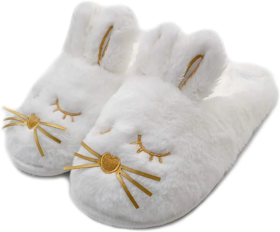 Cute Bunny Fuzzy Slippers |Warm Animal Memory Foam Rabbit Plush |Women Indoor Outdoor Bedroom Slippers