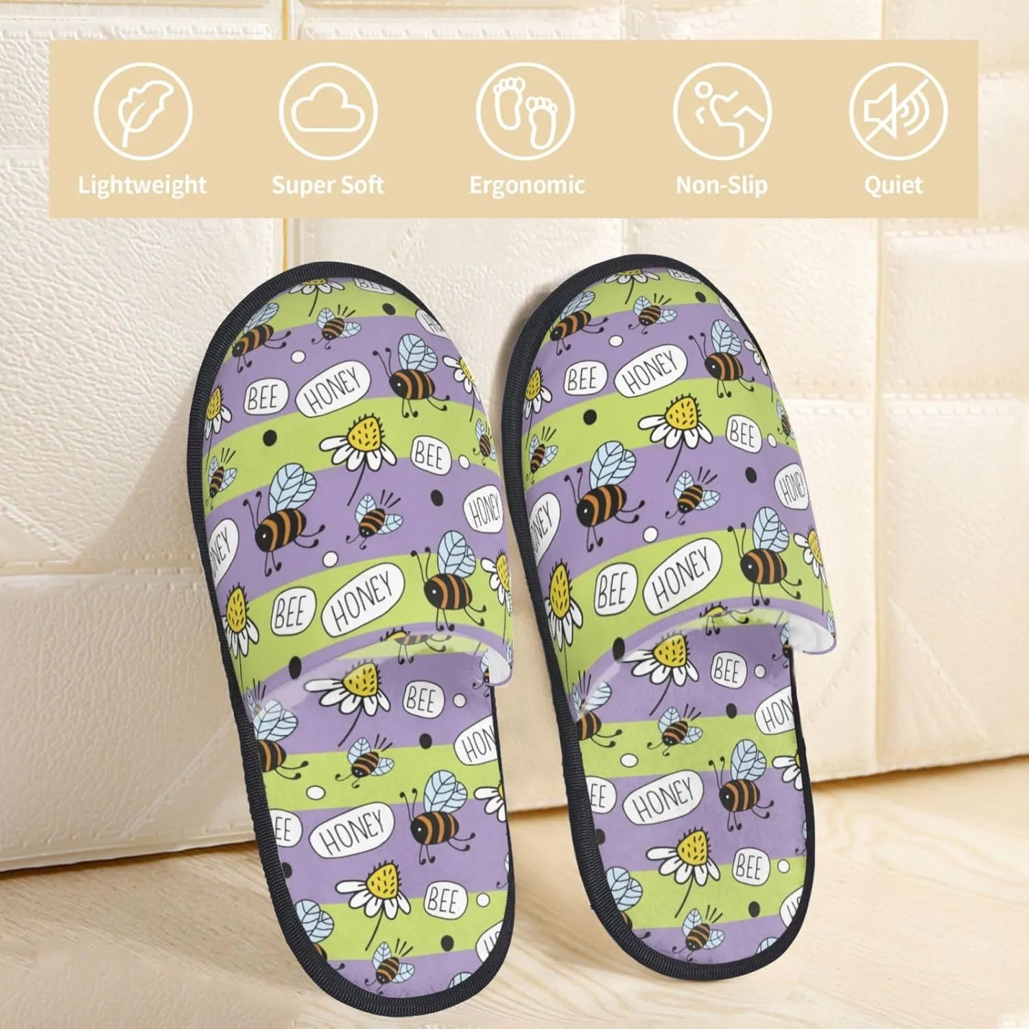 Cute Daisy Honey Print Mens Womens Indoor Cotton Slippers Warm House Shoes Breathable Scuff Slippers Soft Furry Slippers