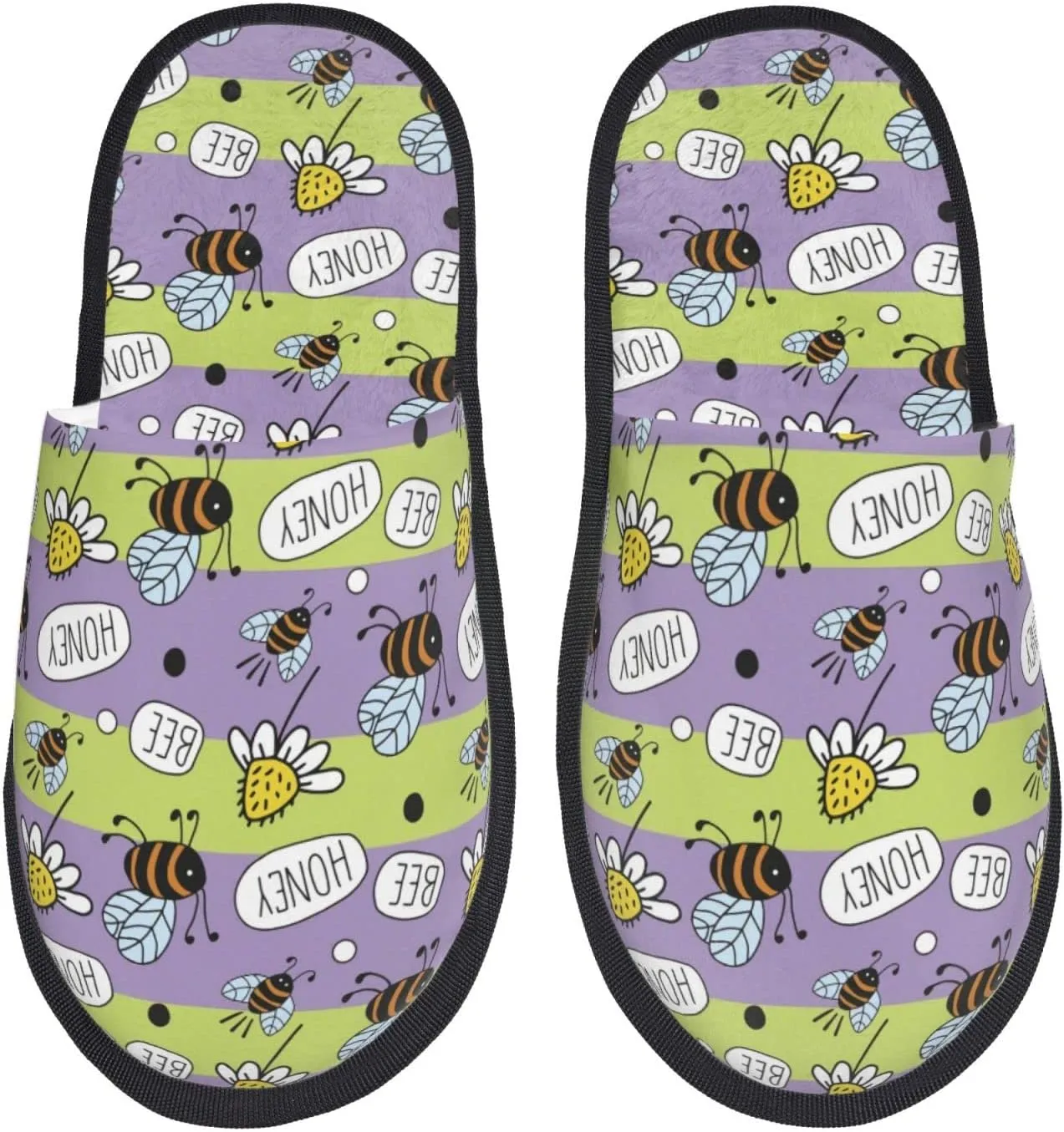 Cute Daisy Honey Print Mens Womens Indoor Cotton Slippers Warm House Shoes Breathable Scuff Slippers Soft Furry Slippers