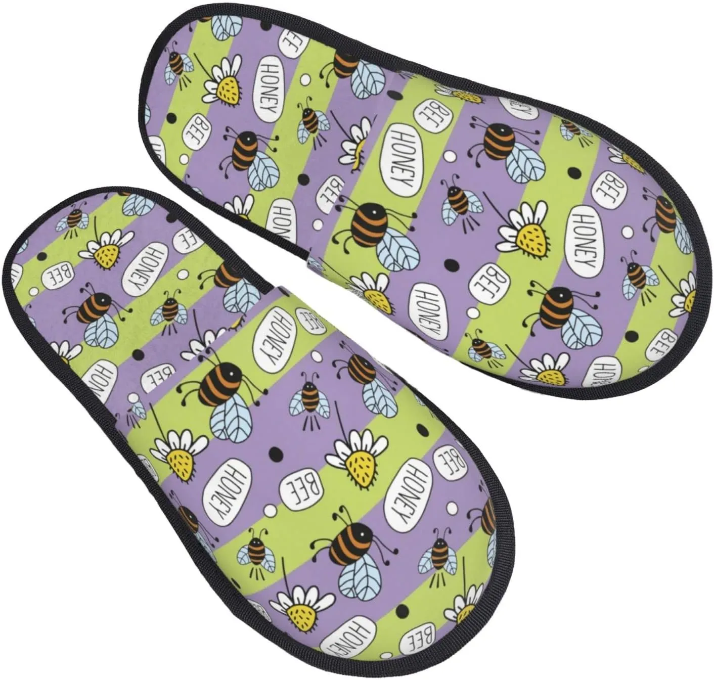 Cute Daisy Honey Print Mens Womens Indoor Cotton Slippers Warm House Shoes Breathable Scuff Slippers Soft Furry Slippers