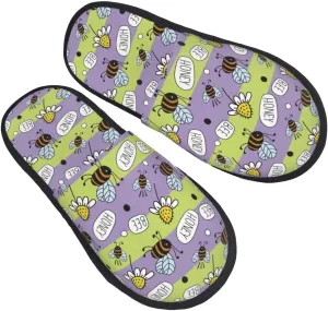 Cute Daisy Honey Print Mens Womens Indoor Cotton Slippers Warm House Shoes Breathable Scuff Slippers Soft Furry Slippers