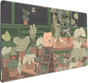 Cute Desk Mat Kawaii Bear Mousepad Cute Anime Plant Desk Protector, Kawai Aesthetic Brown and Green Forest Keyboard Mat, Large Mouse Pad XXL Gaming Desk Pad XL Office Home Decor for Women Girls