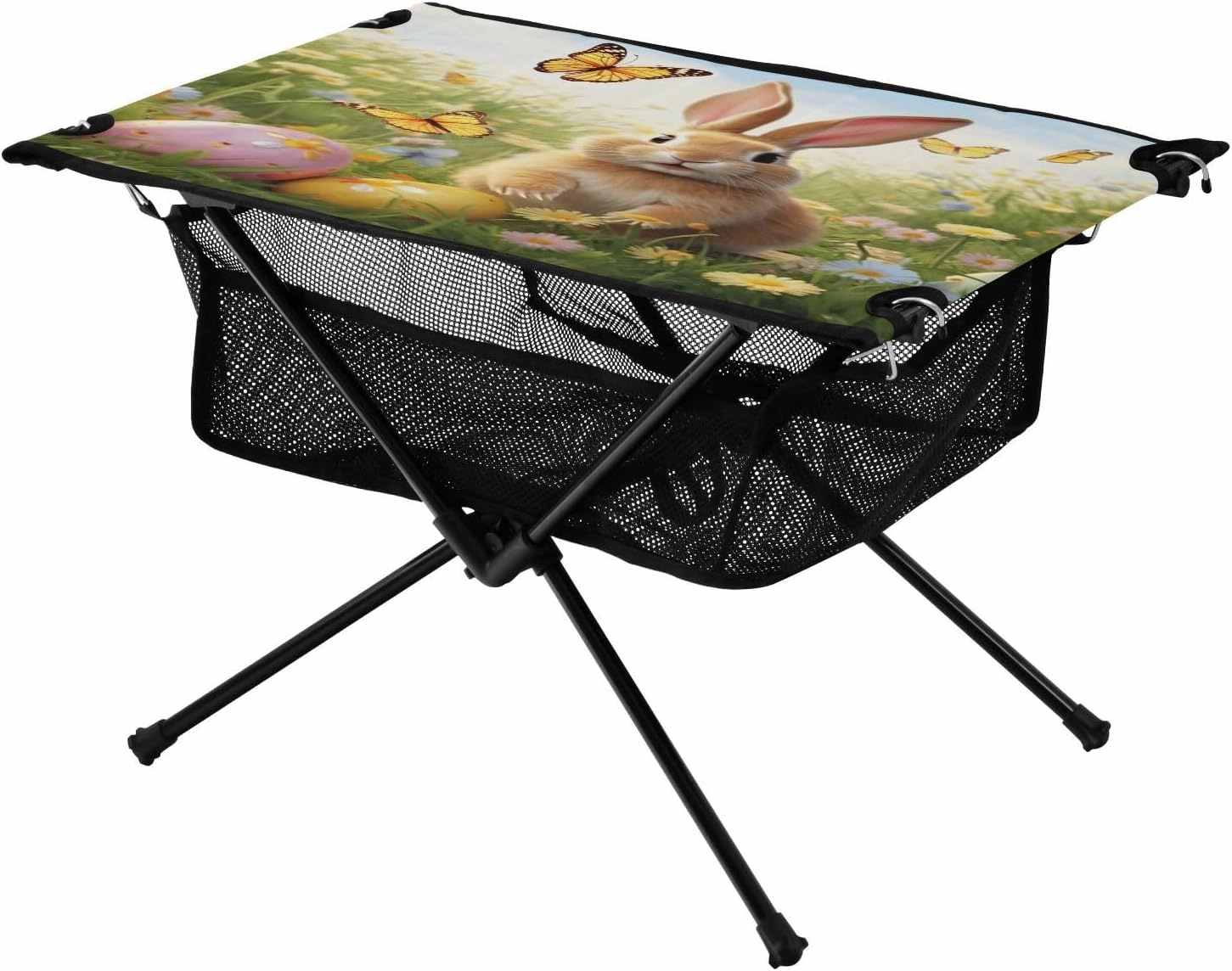 Cute Bunny and Coloured Eggs Portable Camping Table,Outdoor Folding Table,Beach Table,Suitable for Camping,Hiking,Picnic