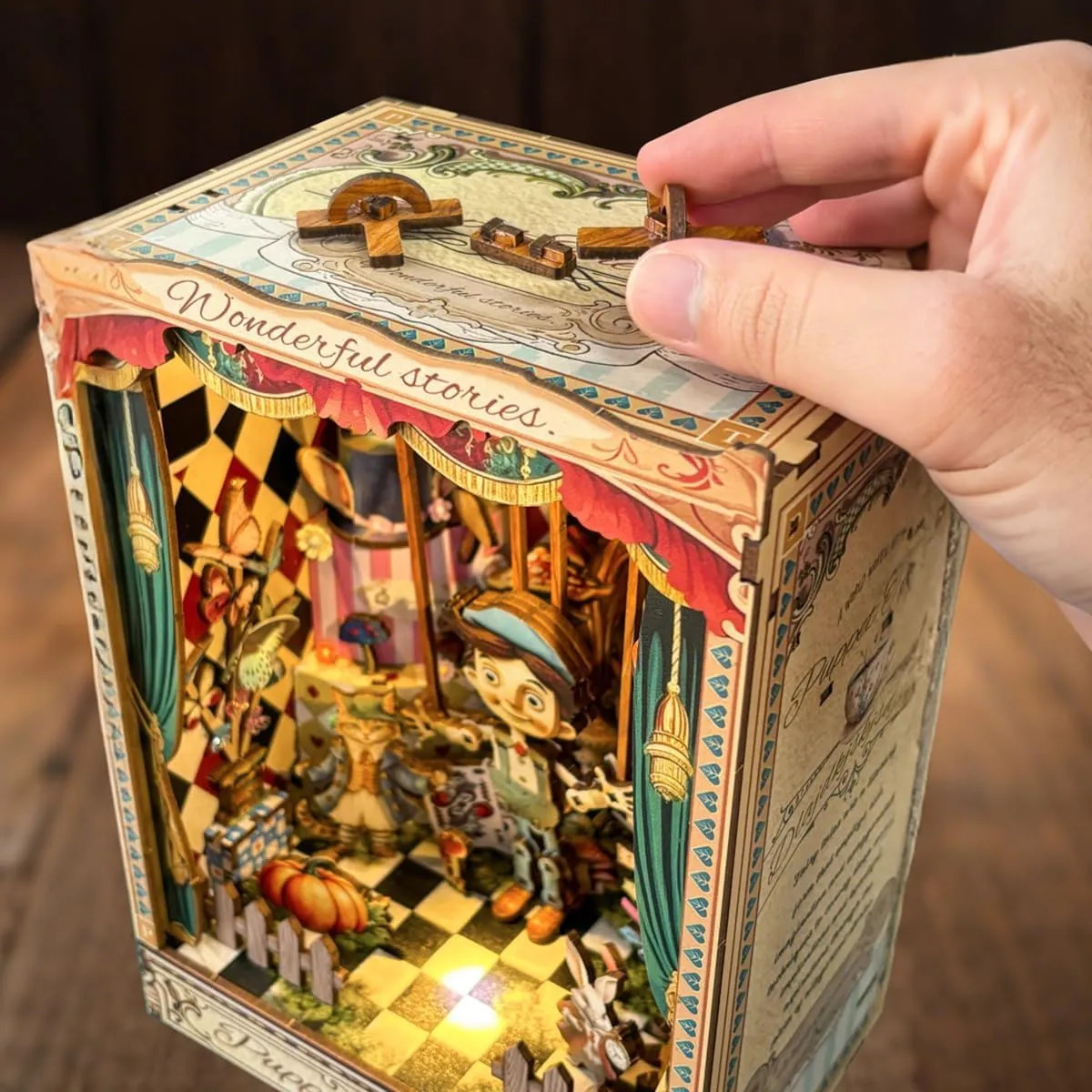 CUTEROOM Book Nook Kit for Adults, 3D Wooden Puzzle DIY Miniature Dollhouse Booknook Kit, Tiny House Building Kit with LED Light for Bookshelf Insert Decor- Puppet Theater