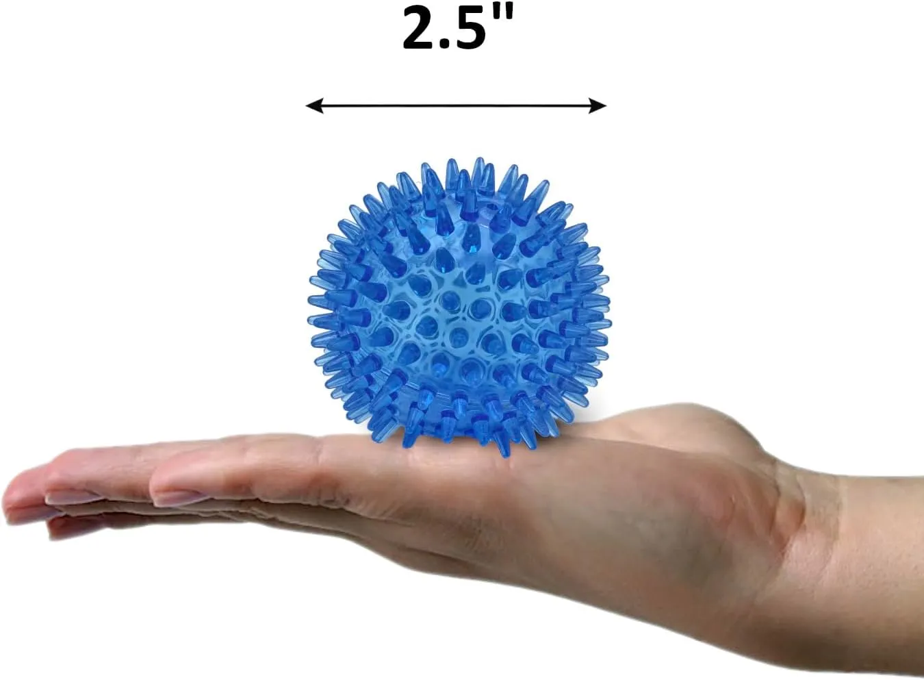 Cutie's PetBox Squeaky Rubber Spike Toy Ball for Small Dogs, 3-Colors Blue Green Yellow (2.5 Inch, Multi-Pack)