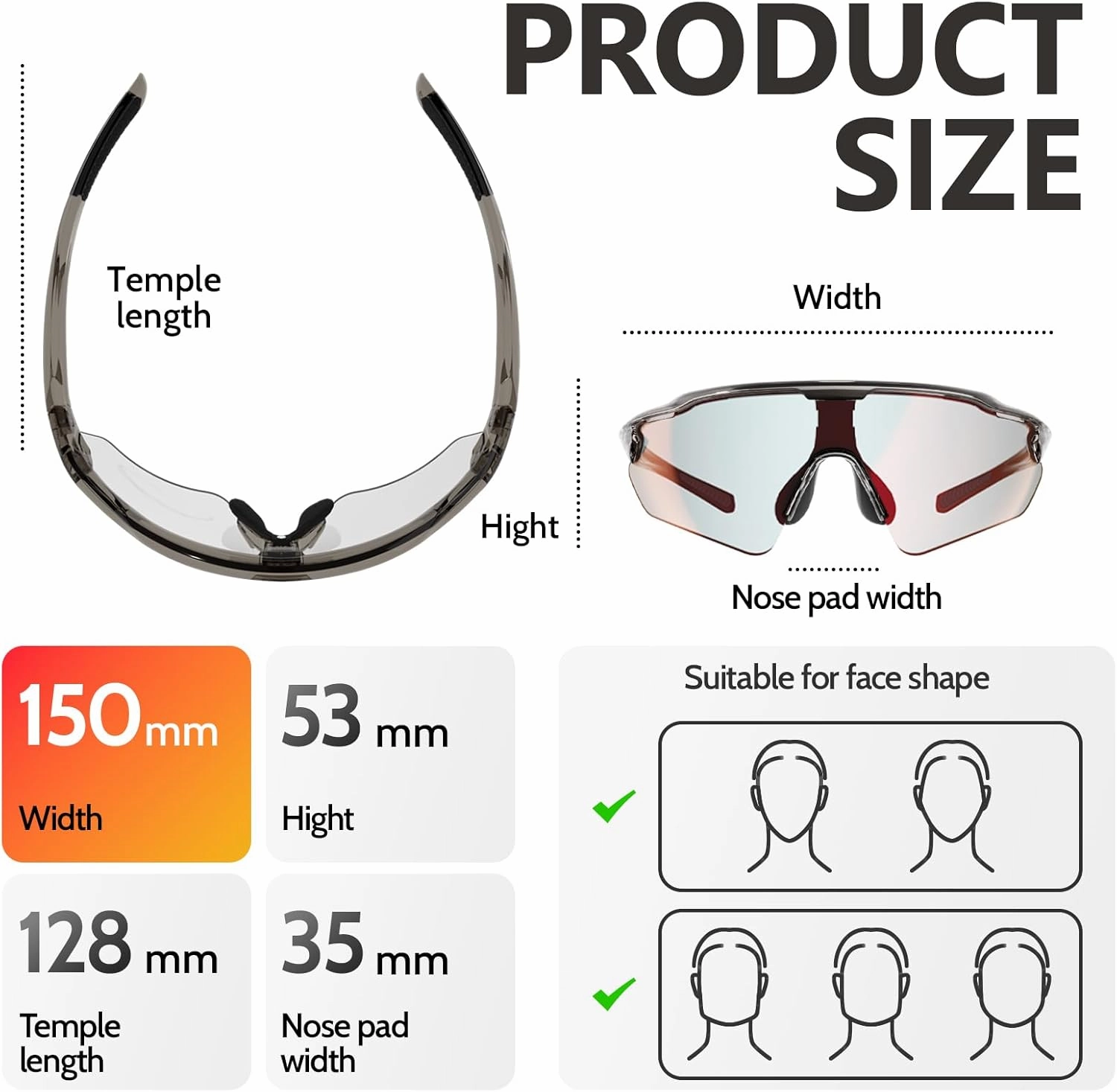 Cycling Glasses, TR90 Unbreakable Frame Polarized Anti-UV400 Sports Sunglasses