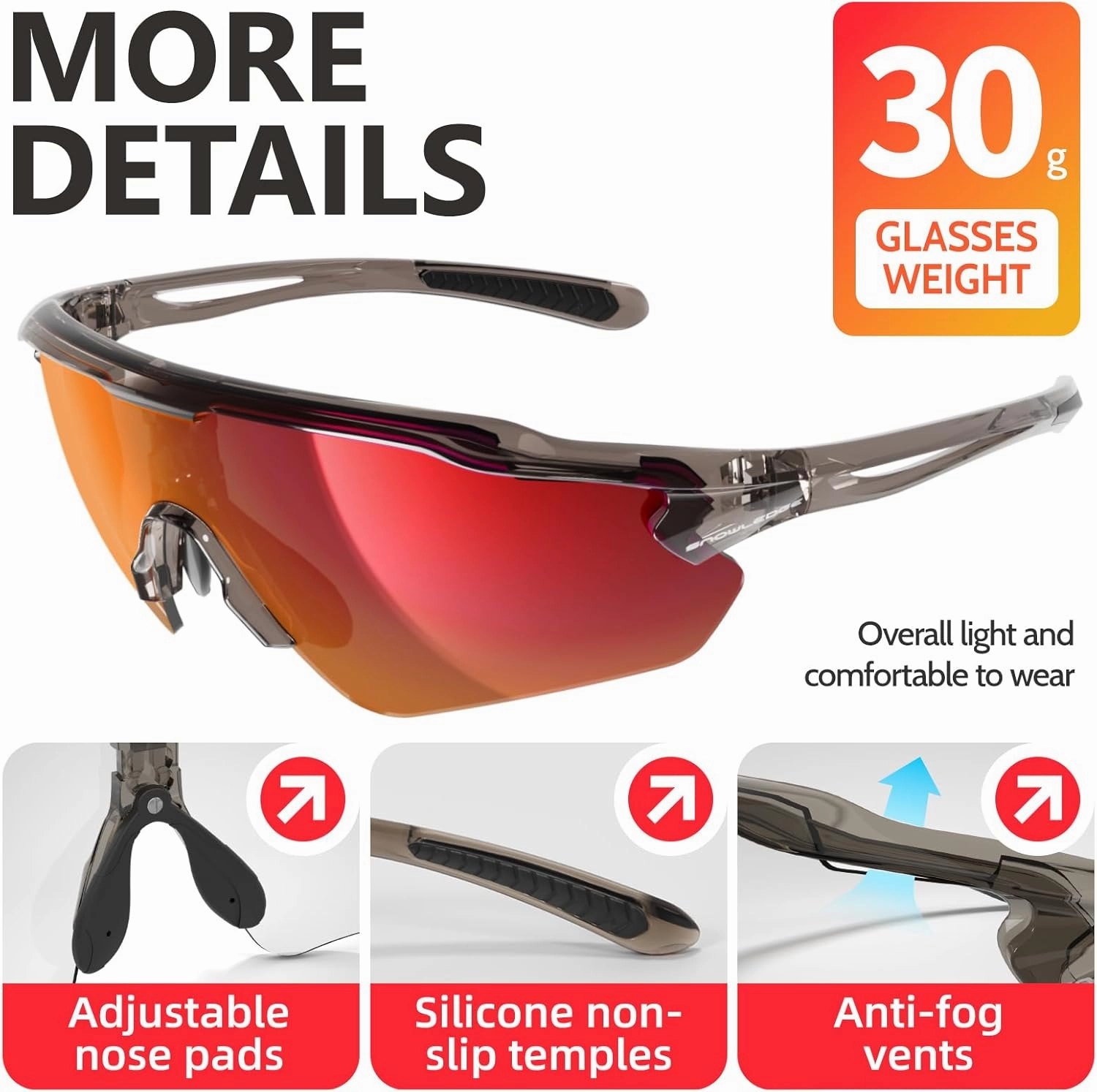Cycling Glasses, TR90 Unbreakable Frame Polarized Anti-UV400 Sports Sunglasses