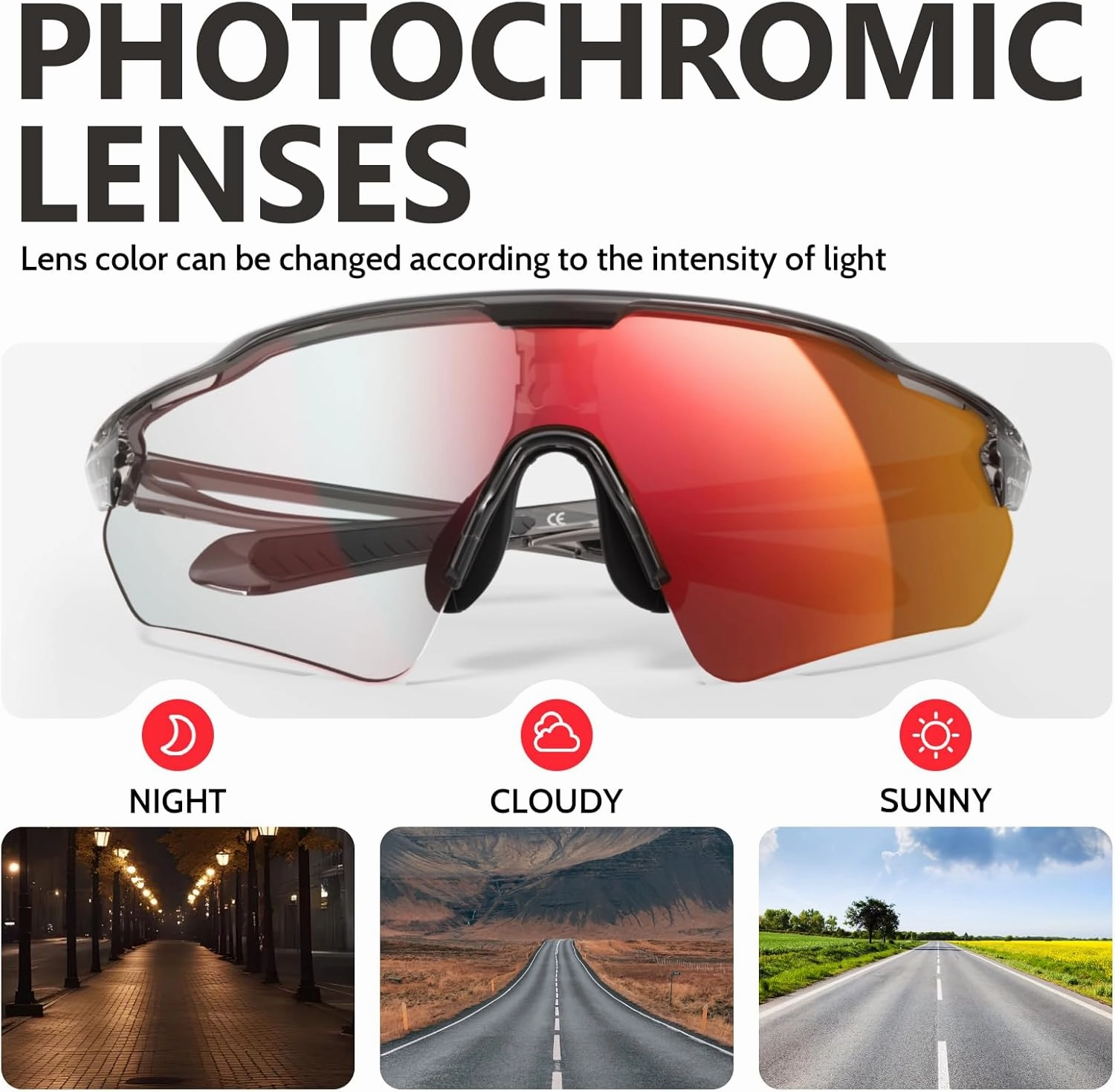 Cycling Glasses, TR90 Unbreakable Frame Polarized Anti-UV400 Sports Sunglasses