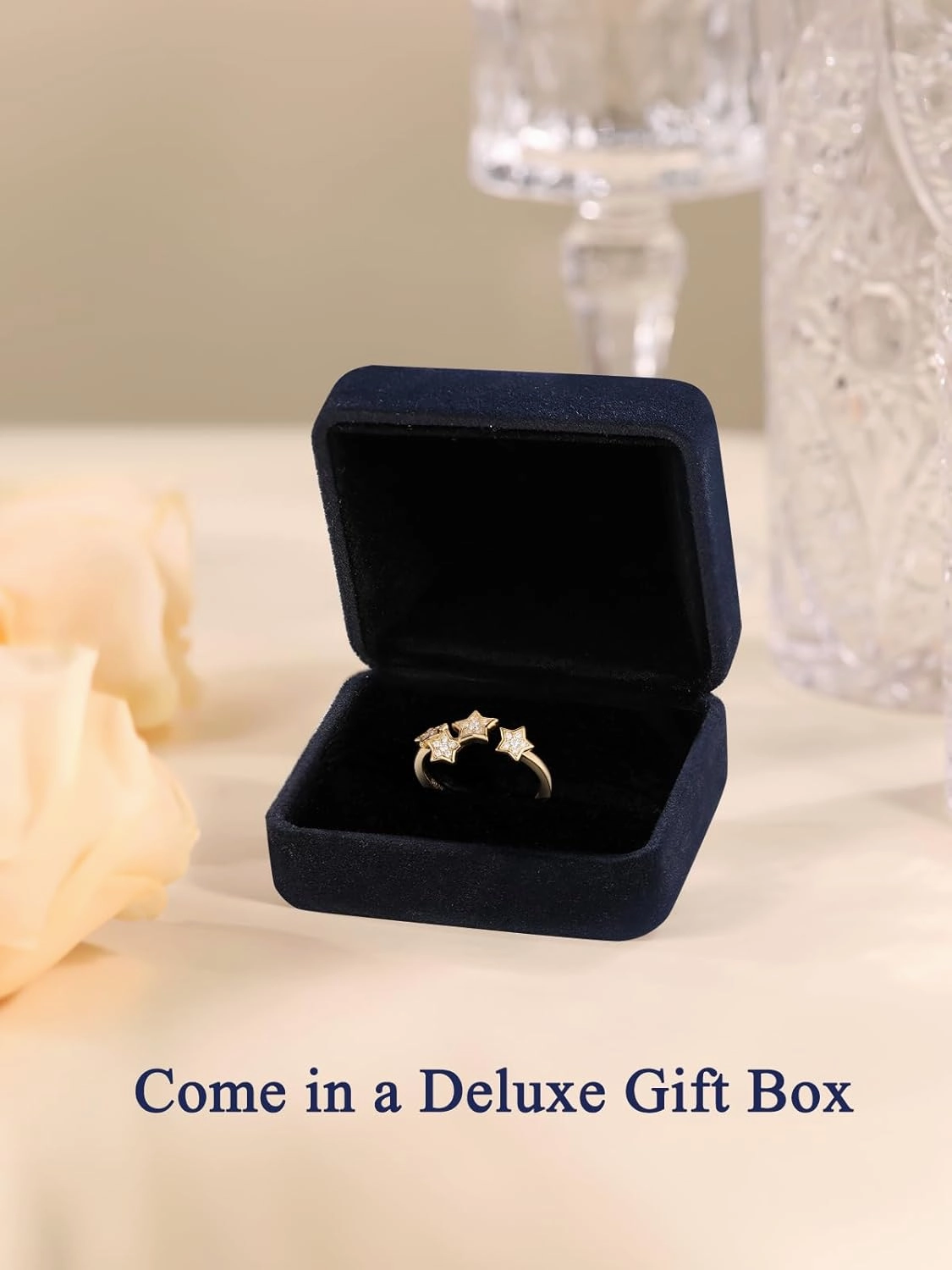 CYW Moissanite Flowers/Stars Pretty Open Rings for Women, Adjustable Ring, Solid 925 Sterling Silver with Gold Plated, Stackable Ring, Birthday Valentines Anniversary Mothers Day Ideal Gift for Her