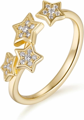 CYW Moissanite Flowers/Stars Pretty Open Rings for Women, Adjustable Ring, Solid 925 Sterling Silver with Gold Plated, Stackable Ring, Birthday Valentines Anniversary Mothers Day Ideal Gift for Her