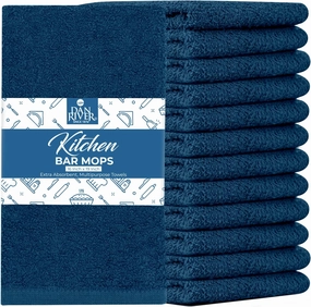 DAN RIVER 100% Cotton Bar Mop Kitchen Towels, 16x19 inches, Pack of 12, 350 GSM, Blue Opal – Highly Absorbent Dish Towels, Quick-Dry, Reusable Mops for Kitchen, Home, Restaurants and Offices