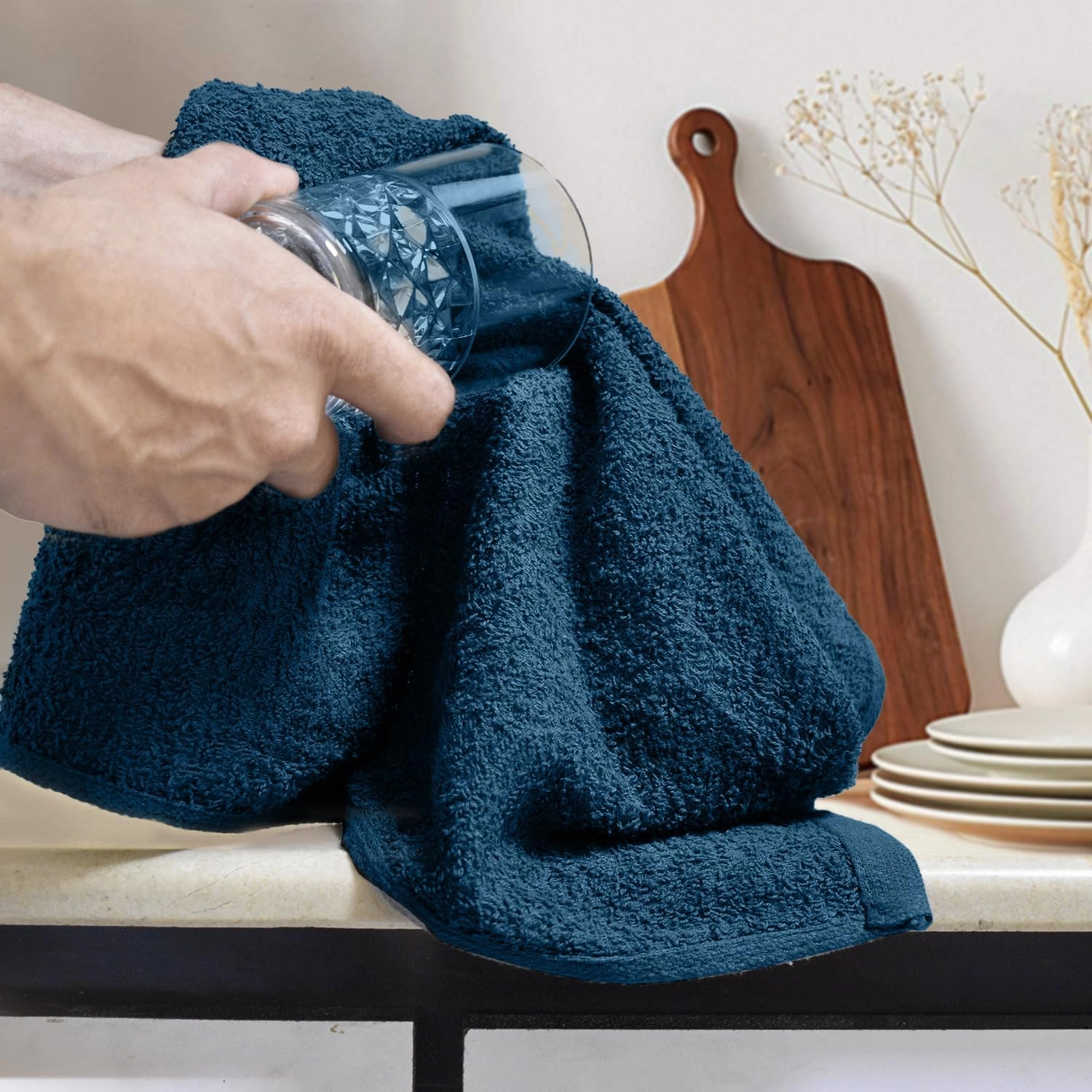 DAN RIVER 100% Cotton Bar Mop Kitchen Towels, 16x19 inches, Pack of 12, 350 GSM, Blue Opal – Highly Absorbent Dish Towels, Quick-Dry, Reusable Mops for Kitchen, Home, Restaurants and Offices