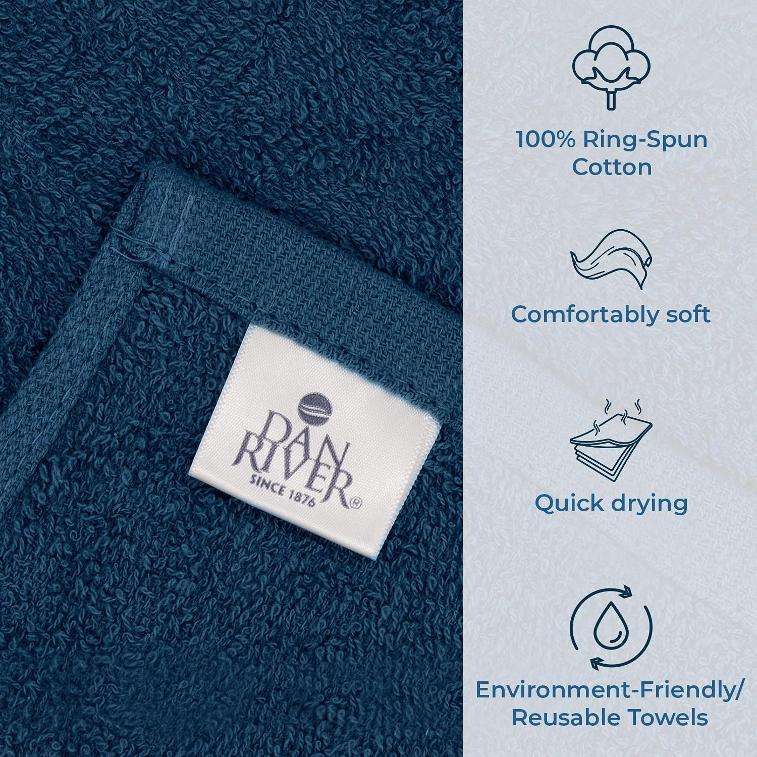 DAN RIVER 100% Cotton Bar Mop Kitchen Towels, 16x19 inches, Pack of 12, 350 GSM, Blue Opal – Highly Absorbent Dish Towels, Quick-Dry, Reusable Mops for Kitchen, Home, Restaurants and Offices