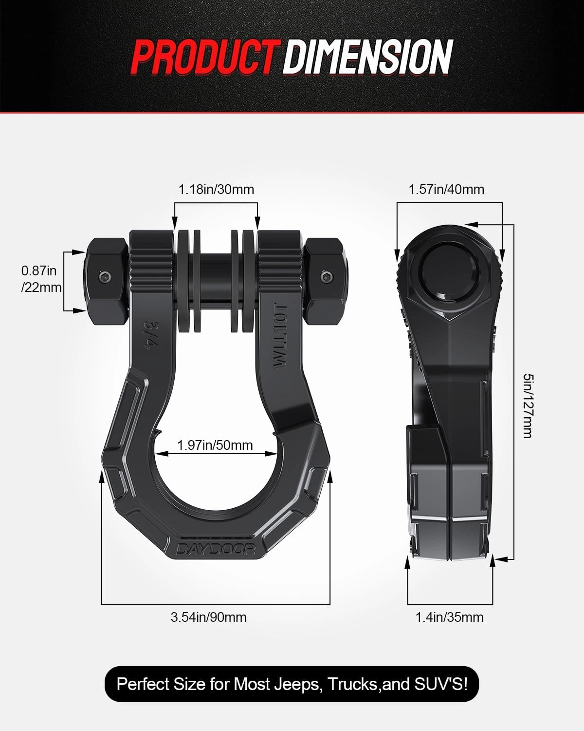 DAYDOOR Split D Ring Shackles, 45,000Lbs Break Strength Towing Winch Shackles, 3/4" Heavy Duty Shackles with 7/8" Screw Pin for Off Road Vehicle Recovery
