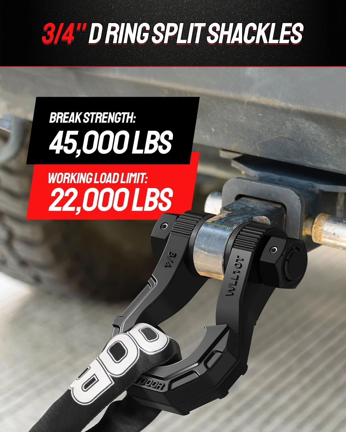 DAYDOOR Split D Ring Shackles, 45,000Lbs Break Strength Towing Winch Shackles, 3/4" Heavy Duty Shackles with 7/8" Screw Pin for Off Road Vehicle Recovery