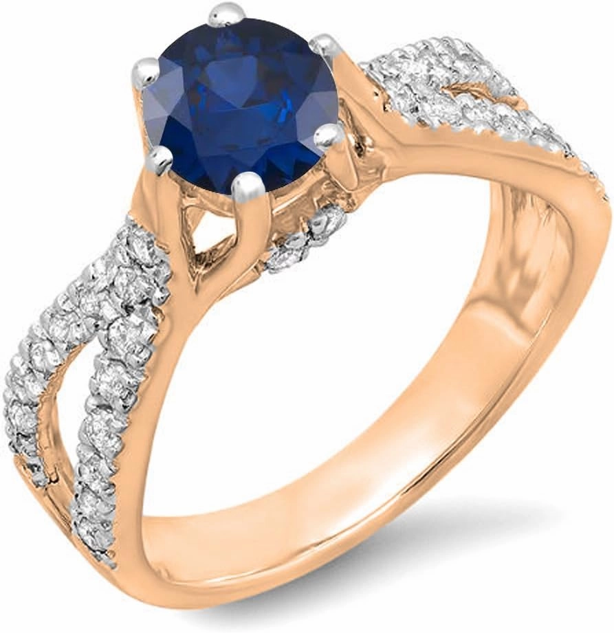 Dazzlingrock Collection 10K Solid Gold Round Blue Sapphire & White Diamond Womens Engagement Bridal Split Shank Ring