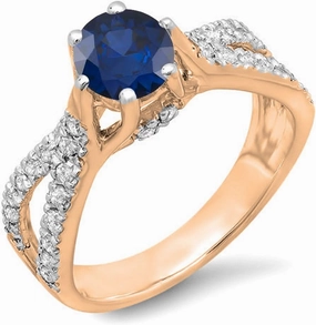 Dazzlingrock Collection 10K Solid Gold Round Blue Sapphire & White Diamond Womens Engagement Bridal Split Shank Ring