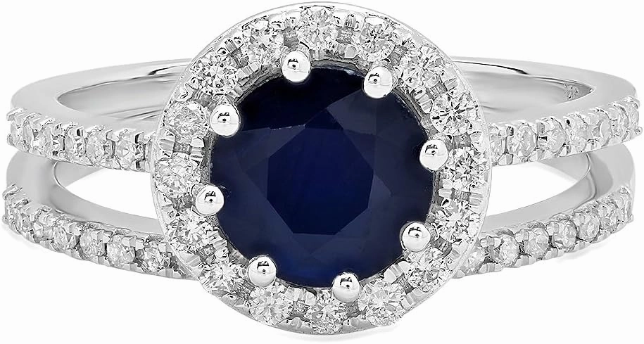 Dazzlingrock Collection 10K Solid Gold Round Cut Blue Sapphire & White Diamond Womens Bridal Engagement with Matching Band Set