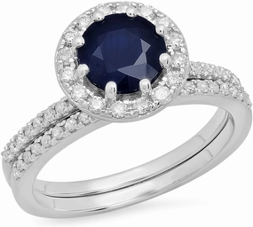 Dazzlingrock Collection 10K Solid Gold Round Cut Blue Sapphire & White Diamond Womens Bridal Engagement with Matching Band Set