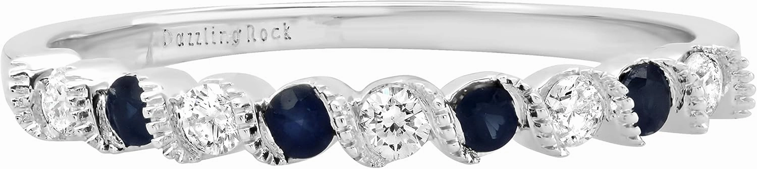 Dazzlingrock Collection Round Alternate Gemstone & White Diamond Half Eternity Anniversary Wedding Band for Women (Diamond 0.15 ctw, Color I-J, Clarity I1-I3) in Solid Gold