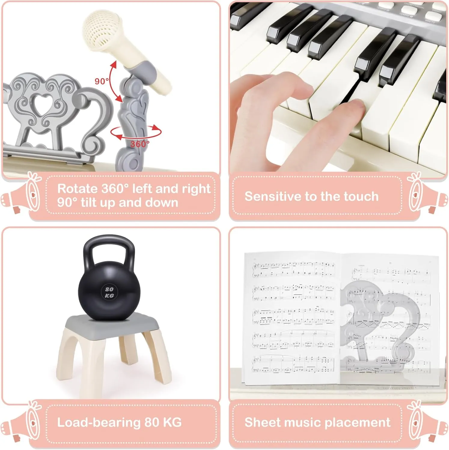 deAO Toddler Piano for Kids 3-6 Years - 25 Key Baby Piano Musical Toy with Stool & Microphone-Educational Toys Birthday Christmas Girls Gifts (White)