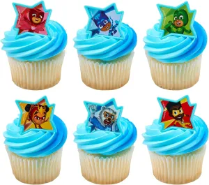 DecoPac PJ Masks Calling All Heroes! Rings, Cupcake Decorations Featuring Catboy, Owlette, Gekko and friends! Food Safe Cake Toppers – 72 Pack