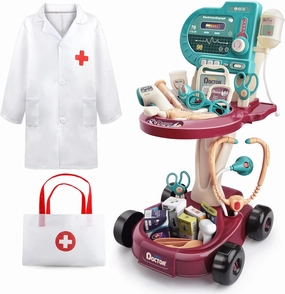 Deejoy Toy Doctor Kit for Kids，Doctor Role Play Costume，Medical Bag，Eye Chart，Thermometer，Stethoscope，Pulse Machine，24 Piece Pretend Medical Station Set for Boys & Girls ，Great Gift for Toddler
