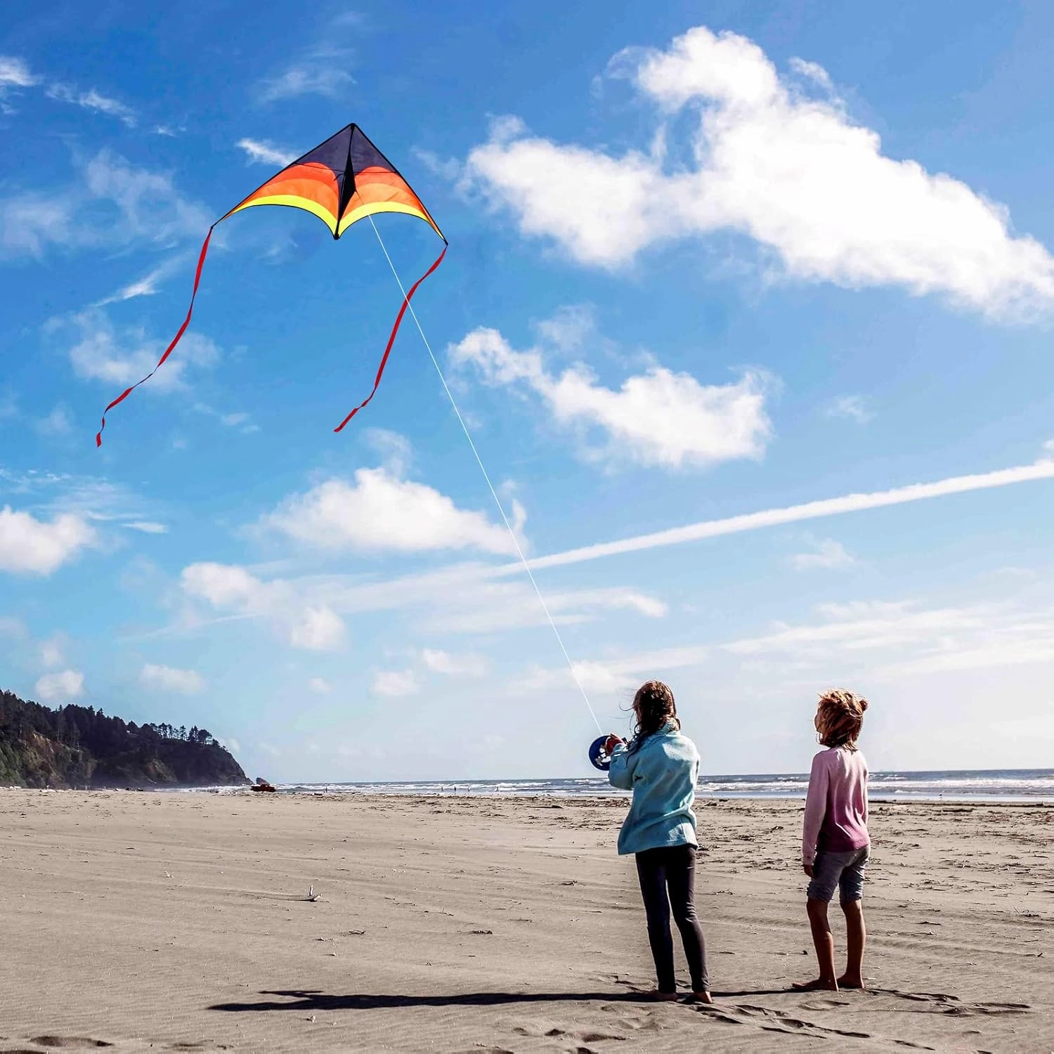 Delta Kite for Kids & Adults - Easy to Fly Large Single Line Beach Kite with 300ft String Handle Included, Perfect for Beginners, Teens