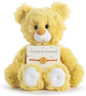 DEMDACO Beary Charmings 8 Inch Stuffed Plush Animal Bear and Adjustable Charm Bracelet 2 Piece Set Bright Yellow and White You are My Sunshine