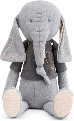 DEMDACO Elephant Soft Grey and Pink 15 inch Plush Linen Polyester Stuffed Animal Toy