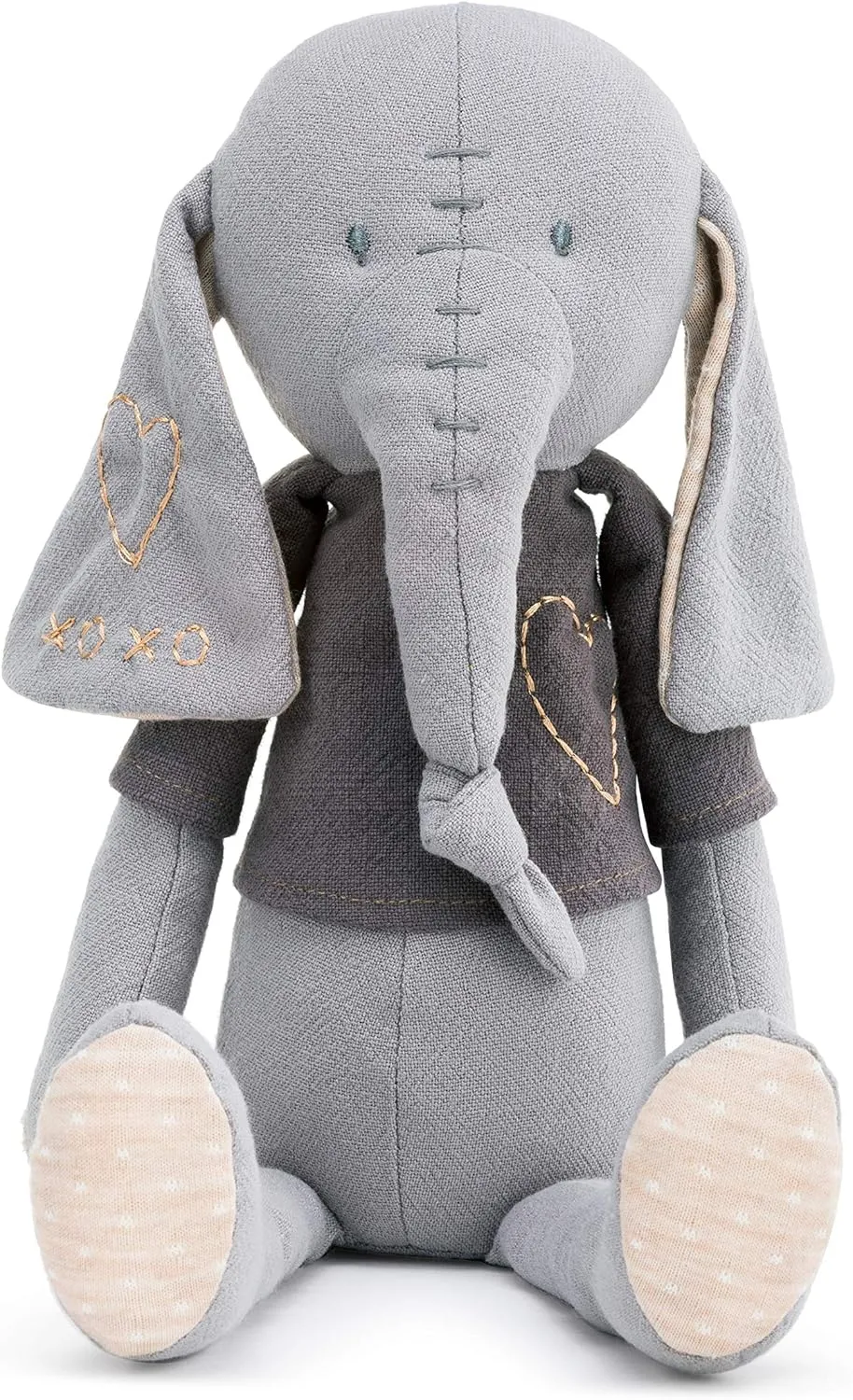 DEMDACO Elephant Soft Grey and Pink 15 inch Plush Linen Polyester Stuffed Animal Toy