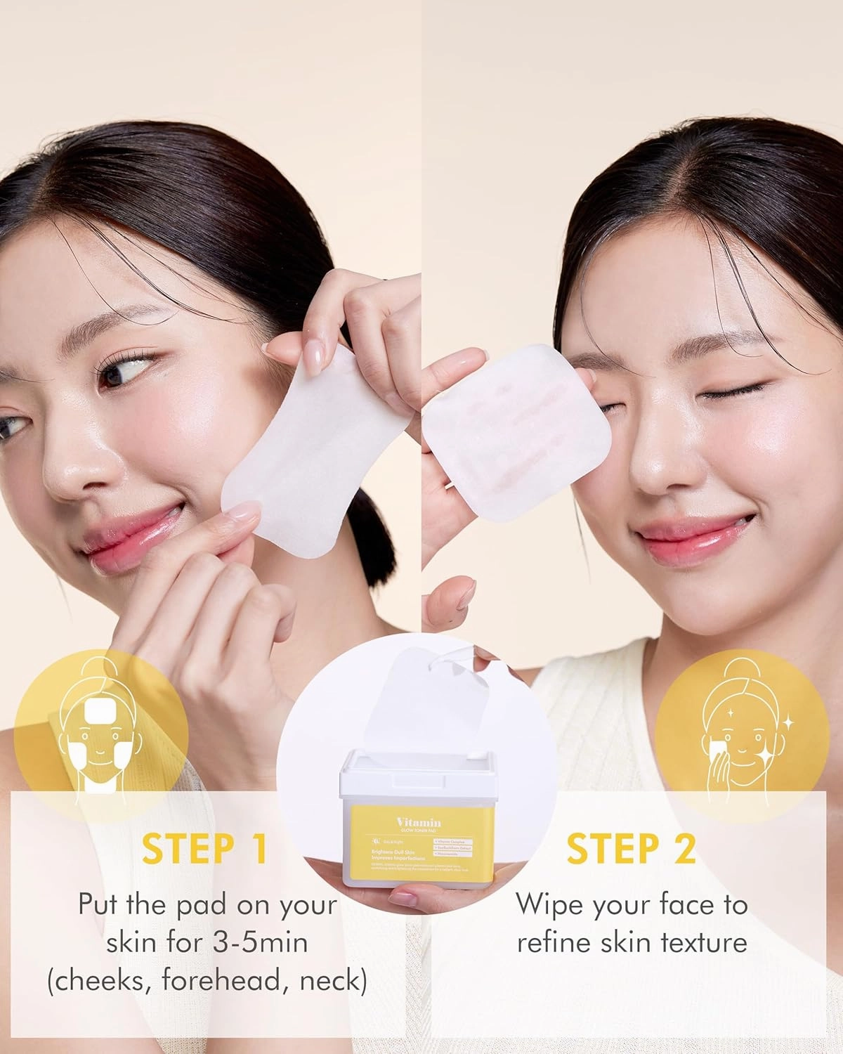 DERMAL Vitamin Toner Pad - Korean Toner Pad for Antioxidant & Skin Glow Radiance Improvement with Vitamin C - Vegan Pure Cotton Square Pads - High Capacity, 120 Sheets