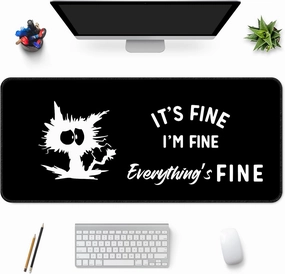 Desk Mat,Large Mouse Pad 35''×15.6'' XXL Extended Gaming Mouse Pad Mat with Non-Slip Base Stitched Eges Mousepad for Computer,Office,Keyboard and Laptop - Black Cat