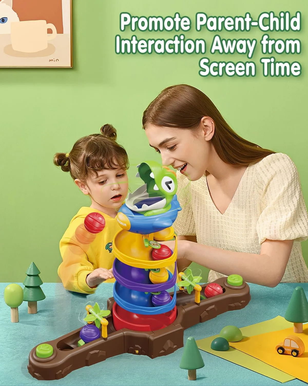 Dinosaur ＆ Ball Drop Toys for 3 4 5 6 7 8 9 Years Old Kids, Dino Spin Twister Toddlers Toy, Shoot Balls Toddler Montessori Toys Gifts for 3-6 Year Old Boys Girls, 4 Players PK Mode