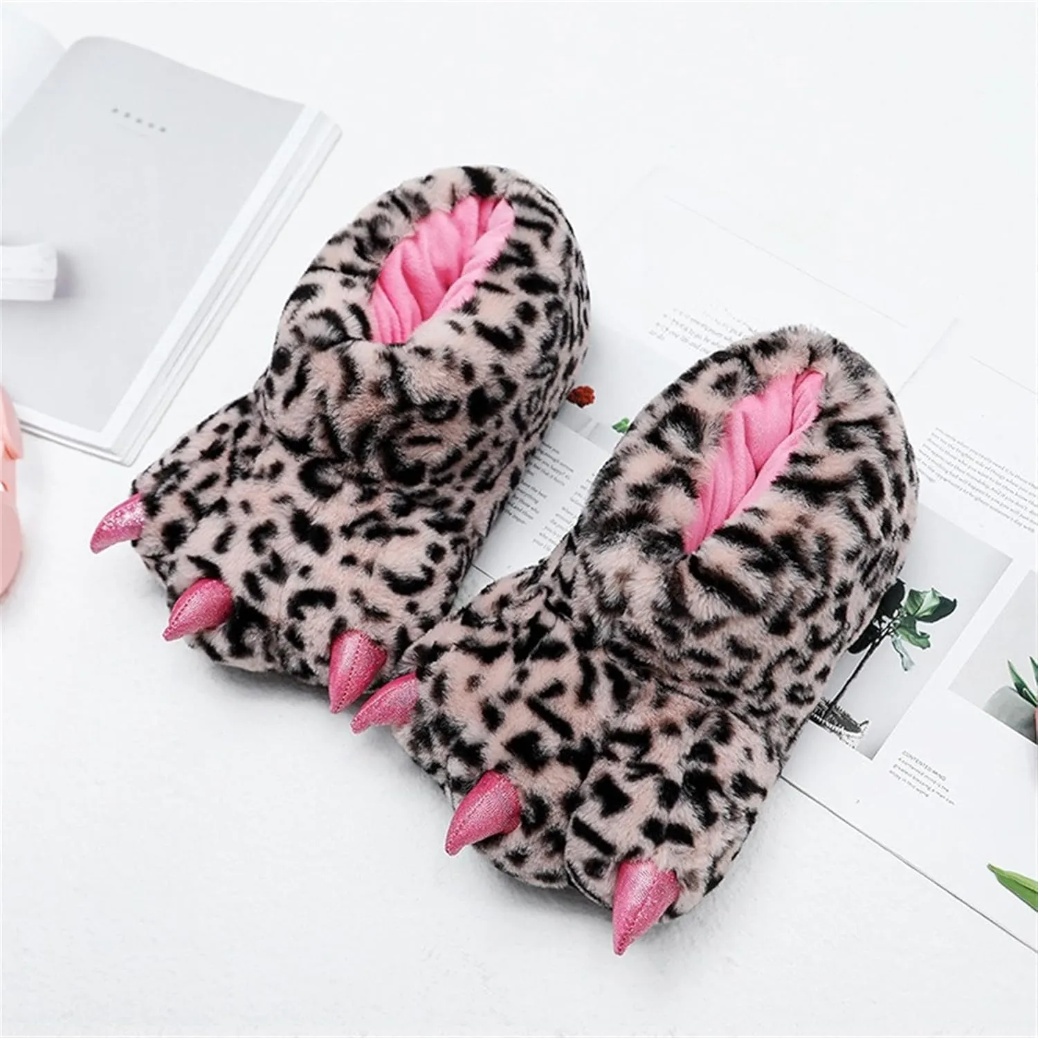 Dinosaur Claw Animal Paw Slippers - Interesting Bear Claw Comfortable Warm Memory Foam Slippers for Men and Women - Plush