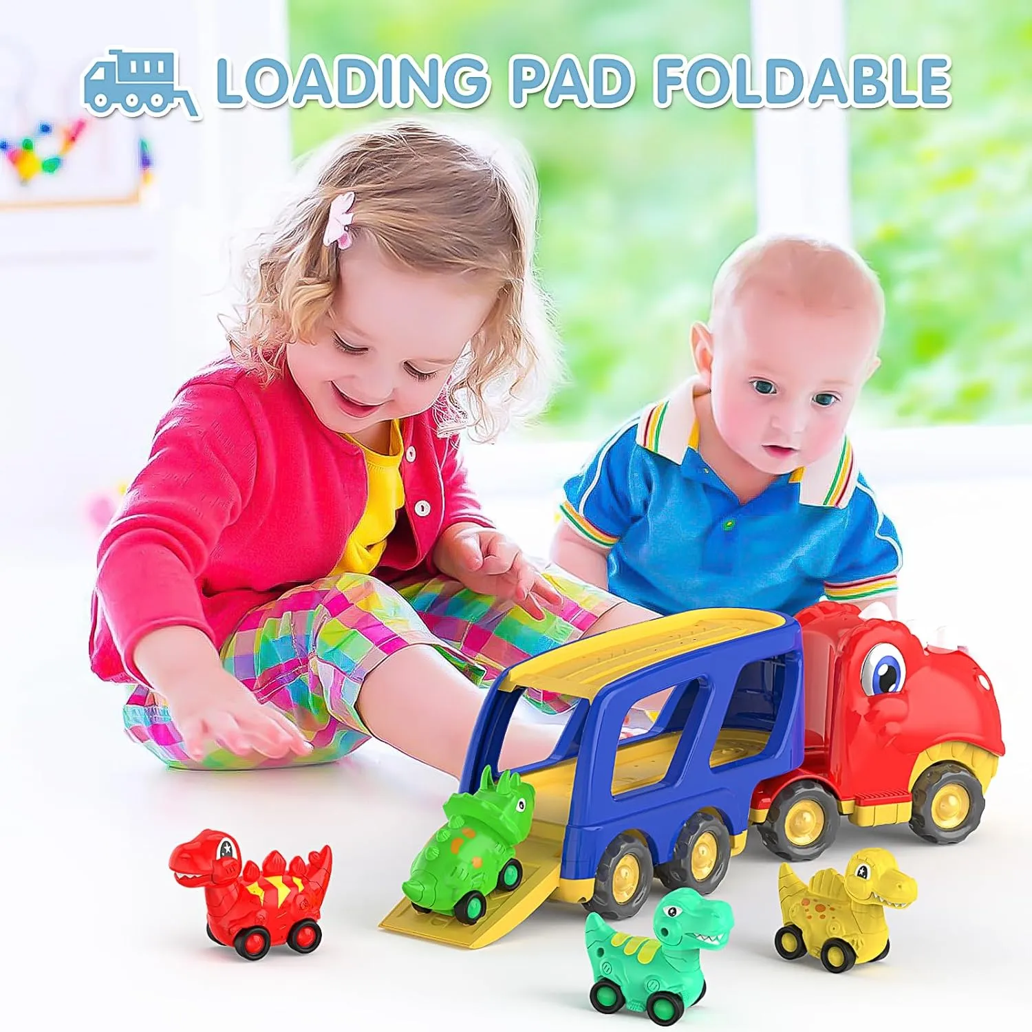 Dinosaur Toys for Kids 2-4 Boys,Dinosaur Car Carrier Truck Toy with 4 Pull Back Dino Car，Dinosaur Truck for 2 3 4 5 Year Old Boy Toys,2 3 4 5 Year Old Boy Birthday Gift with Dino Sound.
