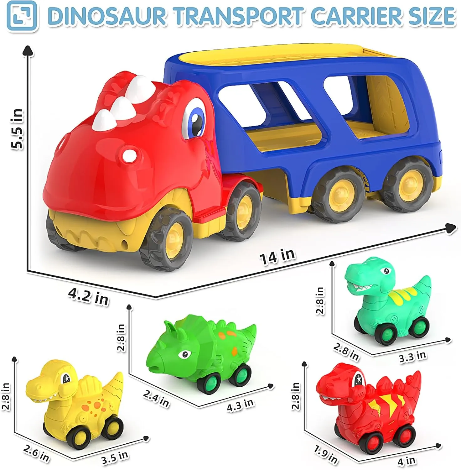 Dinosaur Toys for Kids 2-4 Boys,Dinosaur Car Carrier Truck Toy with 4 Pull Back Dino Car，Dinosaur Truck for 2 3 4 5 Year Old Boy Toys,2 3 4 5 Year Old Boy Birthday Gift with Dino Sound.