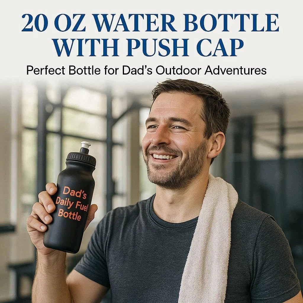 DISCOUNT PROMOS Custom 20 oz. Water Bottles with Push Cap – Set of 10 – Personalized Bulk Gift for Dad – Father’s Day Sports Bottles for Gym, Camping – Black